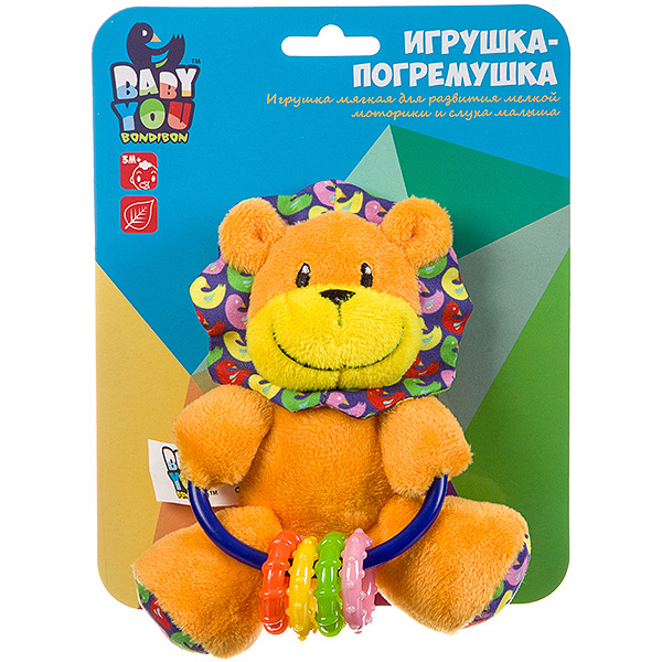 Мягкая игрушка-погремушка "ЛЕВ" 15см, с прорезывателями Baby You Мягкая игрушка-погремушка "ЛЕВ" 15см, с прорезывателями Baby You