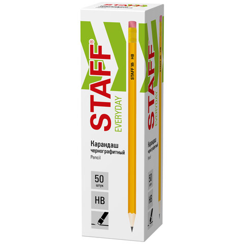 Карандаш чернографитный с ластиком STAFF "EVERYDAY" BLP-YLW, 1 шт.,
