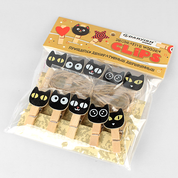 Прищепки декоративные деревянные 10шт/уп "Черный кот" (набор)