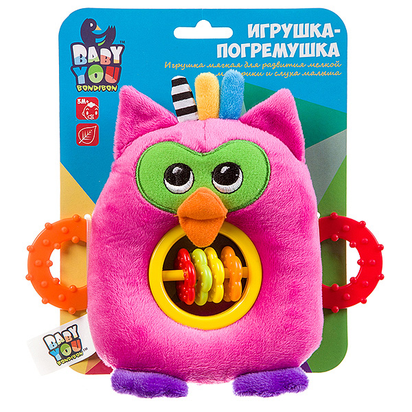 Мягкая игрушка-погремушка "СОВА" 16см, с прорезывателями Baby You Мягкая игрушка-погремушка "СОВА" 16см, с прорезывателями Baby You