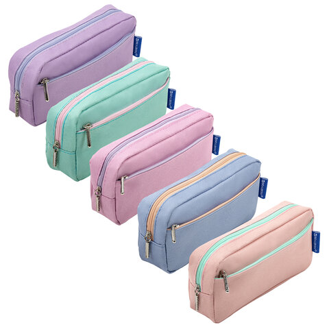 Пенал мягкий BRAUBERG, 2 отделения, ассорти 5 цветов, "Pastel",