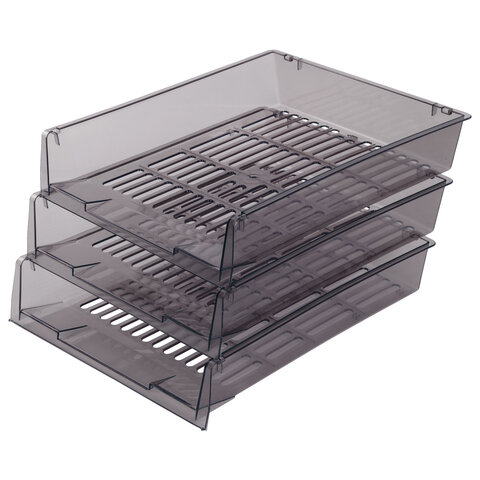 Лотки горизонтальные для бумаг, КОМПЛЕКТ 3 шт., 340х270х70 мм, тонированный Лотки горизонтальные для бумаг, КОМПЛЕКТ 3 шт., 340х270х70 мм, тонированный