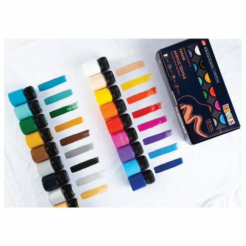 Краски по ткани акриловые "Декола", 18 цветов по 20 мл, в банках, Краски по ткани акриловые "Декола", 18 цветов по 20 мл, в банках,