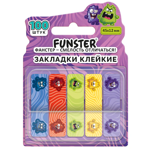 Закладки клейкие Z-сложения FUNSTER (ФАНСТЕР) "Монстрики", 45х12 мм, Закладки клейкие Z-сложения FUNSTER (ФАНСТЕР) "Монстрики", 45х12 мм,