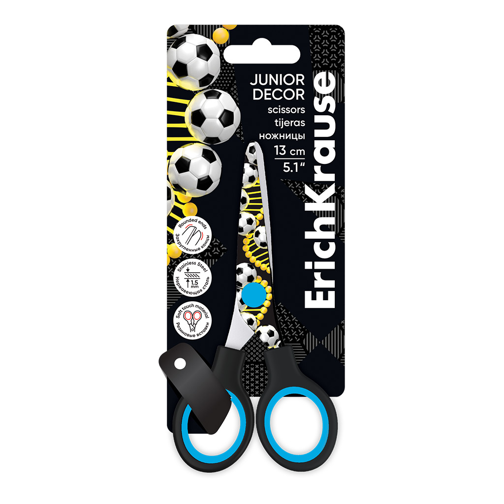 Ножницы ErichKrause Junior Decor Sport DNA, с принтом на лезвиях, 13см (в Ножницы ErichKrause Junior Decor Sport DNA, с принтом на лезвиях, 13см (в