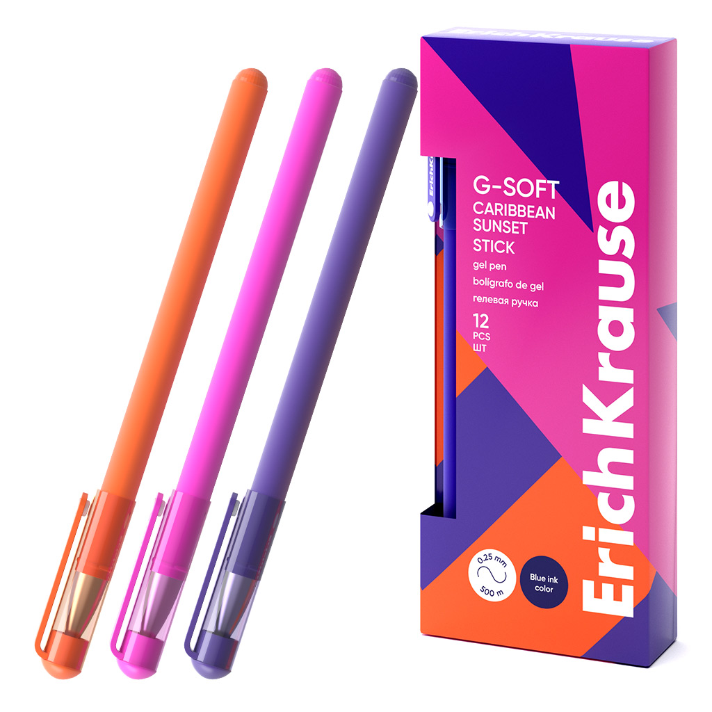 Ручка гелевая ErichKrause G-Soft Stick Caribbean Sunset 0.38, цвет чернил синий Ручка гелевая ErichKrause G-Soft Stick Caribbean Sunset 0.38, цвет чернил синий