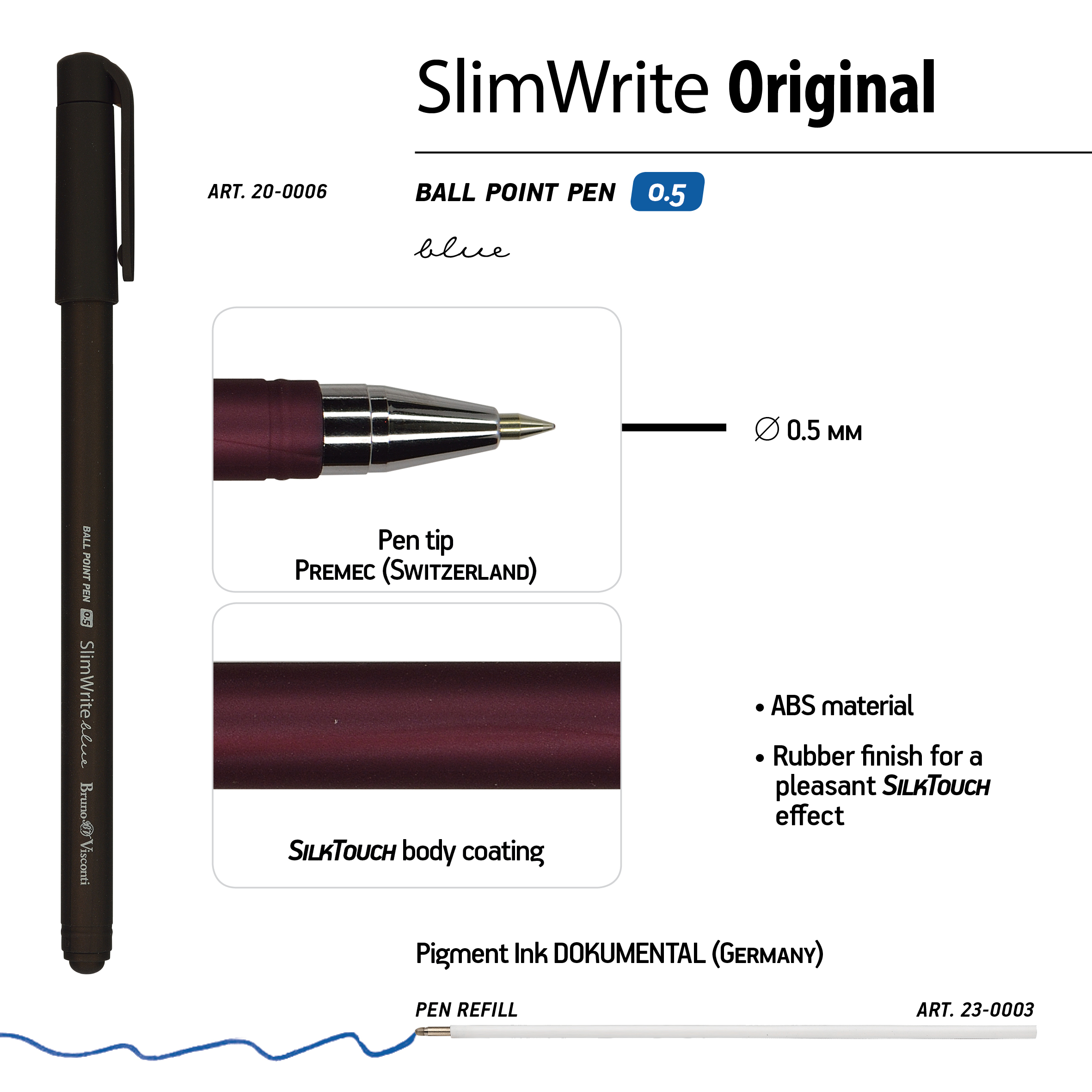 РУЧКА "SlimWrite.ORIGINAL" ШАРИКОВАЯ 0.5 ММ, СИНЯЯ (3 цвета корпуса) РУЧКА "SlimWrite.ORIGINAL" ШАРИКОВАЯ 0.5 ММ, СИНЯЯ (3 цвета корпуса)