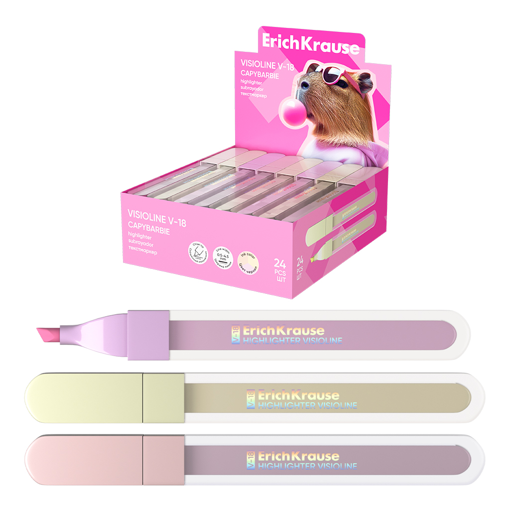 Текстмаркер ErichKrause Visioline V-18 CapyBarbara, цвет чернил ассорти (в Текстмаркер ErichKrause Visioline V-18 CapyBarbara, цвет чернил ассорти (в