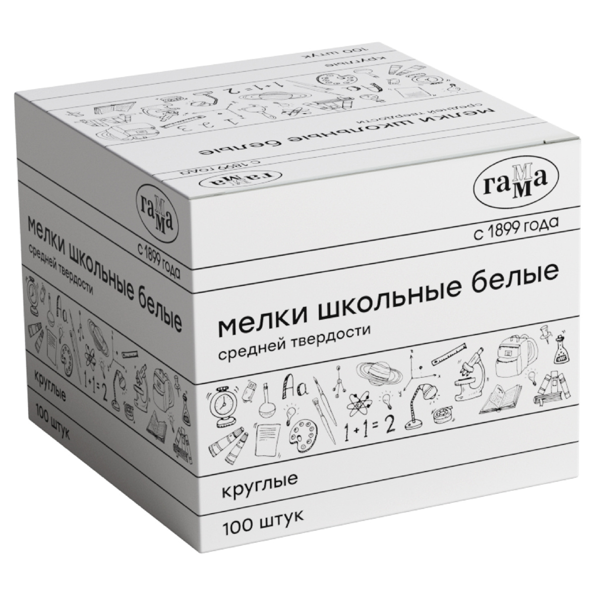 Мелки школьные Гамма, белые, 100шт., средней тверд., круглые, картонная коробка Мелки школьные Гамма, белые, 100шт., средней тверд., круглые, картонная коробка