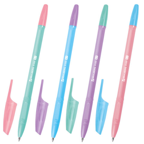 Ручки шариковые BRAUBERG "X-333 PASTEL MIX", НАБОР 8 ШТУК, СИНИЕ, узел