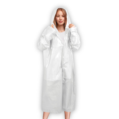Дождевик-плащ белый на кнопках, EVA, многоразовый прочный, чехол в комплекте, Дождевик-плащ белый на кнопках, EVA, многоразовый прочный, чехол в комплекте,