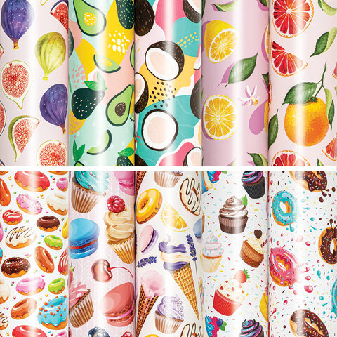 Бумага упаковочная "Sweet Life" 70x100 см, 10 дизайнов ассорти, Бумага упаковочная "Sweet Life" 70x100 см, 10 дизайнов ассорти,