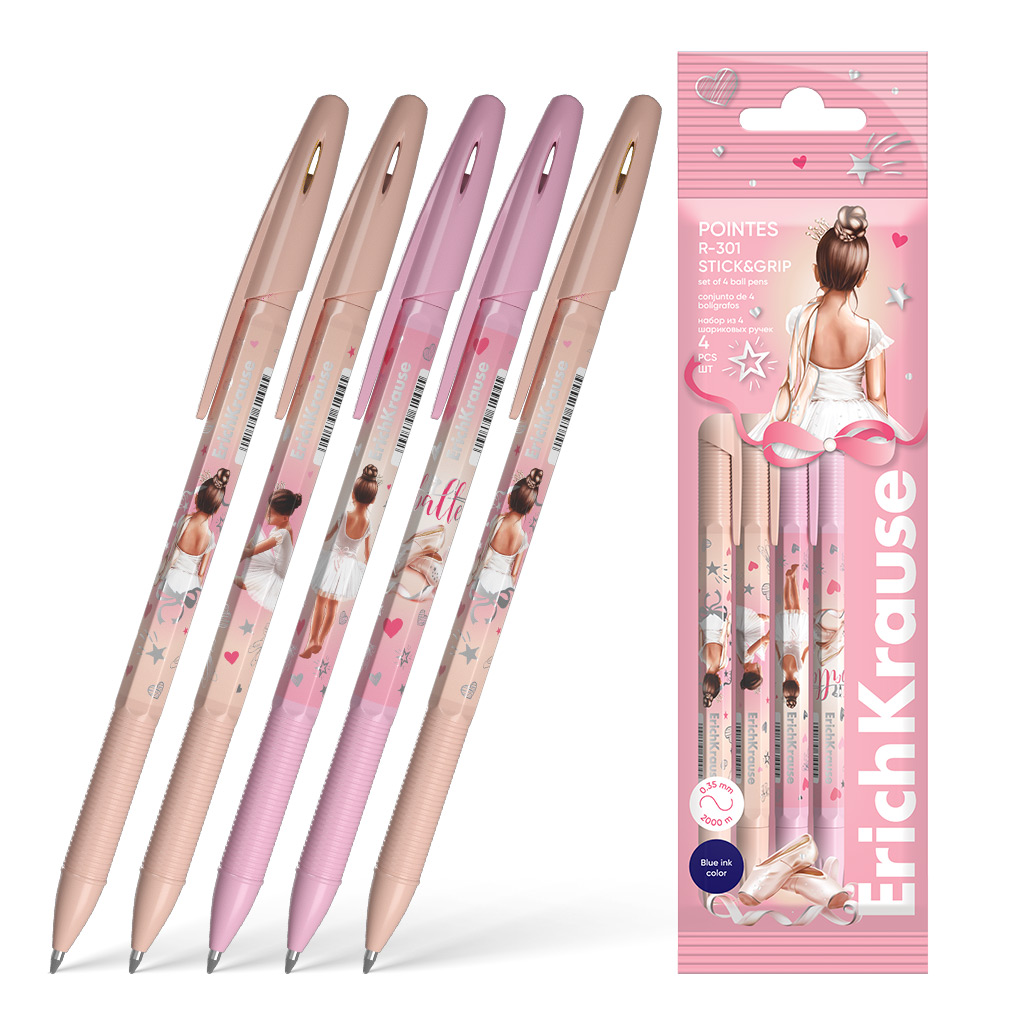 Набор из 4 ручек шариковых ErichKrause R-301 Stick&Grip Pointes 0.7, цвет Набор из 4 ручек шариковых ErichKrause R-301 Stick&Grip Pointes 0.7, цвет