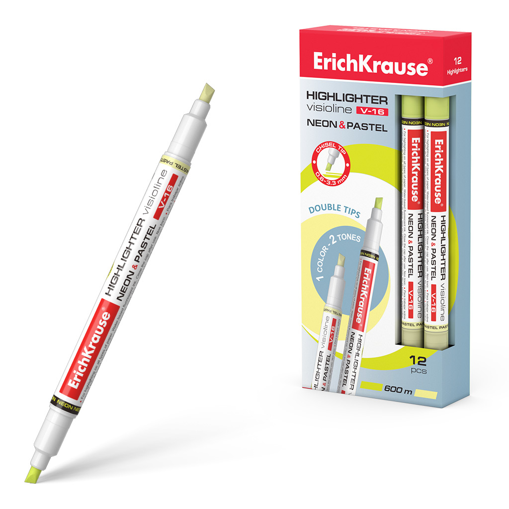 Текстмаркер ErichKrause® Visioline V-16 Neon+Pastel, цвет чернил желтый (в Текстмаркер ErichKrause® Visioline V-16 Neon+Pastel, цвет чернил желтый (в