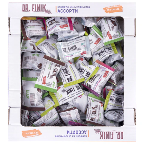 Конфеты финиковые DR.FINIK ассорти (фундук, миндаль, грецкий орех, кунжут), без Конфеты финиковые DR.FINIK ассорти (фундук, миндаль, грецкий орех, кунжут), без