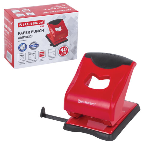 Дырокол BRAUBERG "JET PRO", до 40 листов, красно-черный, 228603 Дырокол BRAUBERG "JET PRO", до 40 листов, красно-черный, 228603