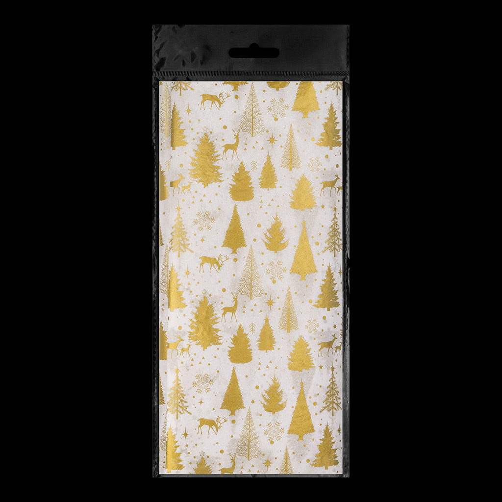 Набор ErichKrause Decor 4 листа упаковочной бумаги тишью Елочки золотые 50х70см. Набор ErichKrause Decor 4 листа упаковочной бумаги тишью Елочки золотые 50х70см.