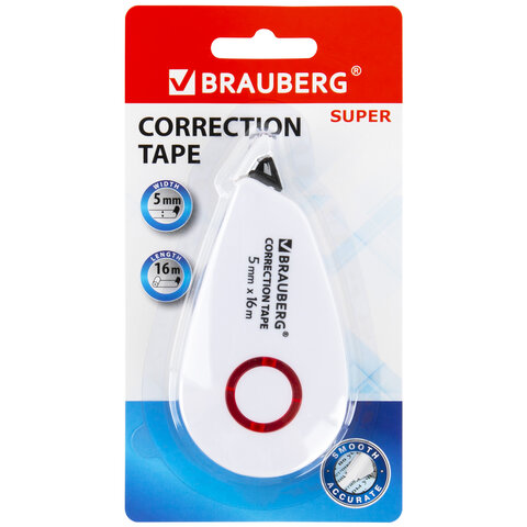 Корректирующая лента BRAUBERG SUPER, 5 мм х 16 м, корпус белый, блистер, 229061 Корректирующая лента BRAUBERG SUPER, 5 мм х 16 м, корпус белый, блистер, 229061