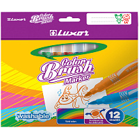 Фломастеры с кистевым пишущим узлом Luxor "Color Brush", 12цв., смываемые, картон, европодвес