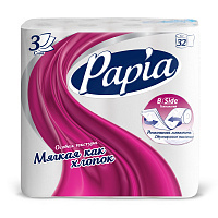 Бумага туалетная Papia 3сл бел 100%цел втул 16,8м 140л 32рул/уп