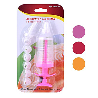 Декоратор для крема с 8 насадками.100ml, L18см, D5см; насадки D2,3см, H3,5см. 3 цвета