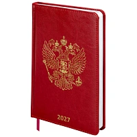 Ежедневник датированный 2027, А5, 138х213 мм, BRAUBERG "State", под кожу, красный, 118042