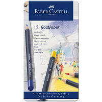 Карандаши цветные Faber-Castell "Goldfaber" 12цв., круглые, заточен., метал. коробка. 114712