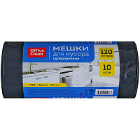 Мешки для мусора 120л OfficeClean ПВД, 68*105см, 55мкм, 10шт, суперпрочные, черные, в рулоне: 243968/И штр.: 4680211124663