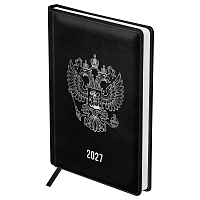Ежедневник датированный 2027г., А4, 176л., твердый переплет, кожзам, BG "Орел", черный