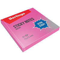 Самоклеящийся блок Berlingo "Ultra Sticky", 75*75мм, 80л, розовый неон. LSn_39203