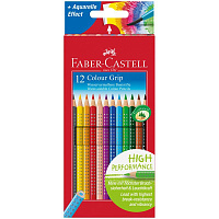 Карандаши цветные Faber-Castell "Grip", 12цв., трехгран., заточен., картон, европодвес. 112412