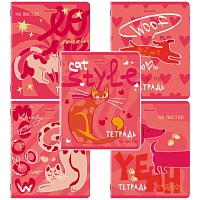 Тетради ДЭК А5 48 л. КОМПЛЕКТ 5 шт. BRAUBERG, скоба, клетка, TWIN-лак, "PINK MOOD", 404930