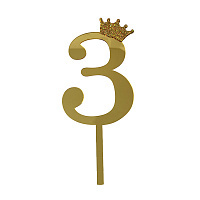 Топпер цифра 3 Корона GOLD 18 см
