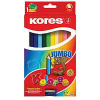 Карандаши цветные 12цв 3-гран,точилка Kores Jumbo 93512.01 штр.  7501037044683, 9023800935120