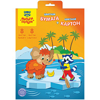 Набор цветной бумаги (8л.,8цв., двуст. офсет) и картона (8л.,8цв.,мелов.) A4, Мульти-Пульти, в папке  БК8-8_19463
