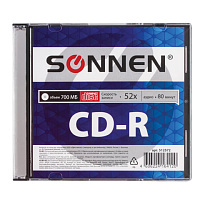 Диск CD-R SONNEN, 700 Mb, 52x, Slim Case (1 штука), 512572