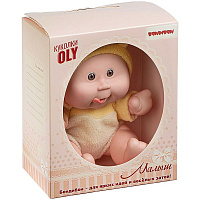 Кукла малыш Oly толстощёкий с улыбкой, Bondibon, размер 8", жёлт. костюм, ВОХ 17,8х14,5х10,3 см.