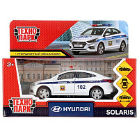 Машина металл HYUNDAI SOLARIS ПОЛИЦИЯ 12 см, двери, багажник, инерция, белый, коробка. Технопарк