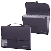 Портфель пластиковый BRAUBERG "Comfort", А4, 327х254х30 мм, 13 отделений, пластиковый индекс, темно-серый, 221438