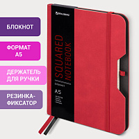 Блокнот А5 (148х218 мм), BRAUBERG "NOTE", под кожу софт-тач, с резинкой, 80 л., клетка, красный, 113439