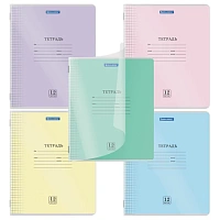 Тетрадь пластиковая обложка (прозрачная) 12 листов, клетка, BRAUBERG "Smart Cover", АССОРТИ (микс в спайке), 405022