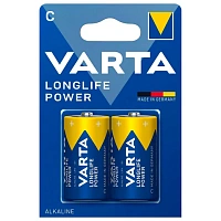 Батарейки алкалиновые КОМПЛЕКТ 2 шт., VARTA LONGLIFE POWER, C (LR14, 14А), блистер, 4914121412