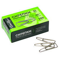 Скрепки 31мм, Globus, 100шт., никелированные треугольные, с отогнутым носиком, карт. упак.
