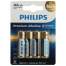 Батарейки алкалиновые "пальчиковые" КОМПЛЕКТ 4 шт., PHILIPS Premium