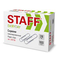 Скрепки STAFF, 28 мм, никелированные, 100 шт., в картонной коробке, 226758