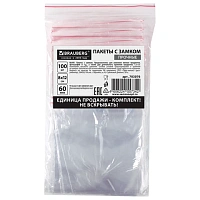 Пакеты ZIP LOCK "зиплок" ПРОЧНЫЕ, комплект 100 шт., 80х120 мм, ПВД, 60 мкм., BRAUBERG, 703076