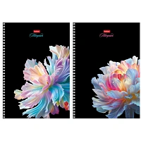 Тетрадь А4, 96 л., HATBER, гребень, клетка, soft-touch ламинация, 3D-лак, "Хрупкие лепестки" (микс), 096199, 96Т4лолВ1гр