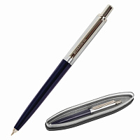 Ручка бизнес-класса шариковая BRAUBERG Soprano, СИНЯЯ, корпус серебристый с черным, линия письма 0,5 мм, 143484