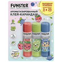 Клей-карандаш ароматизированный FUNSTER (ФАНСТЕР), клубника, лайм, черничный маффин, 25 г, ВЫГОДНАЯ УПАКОВКА, 3 штуки на блистере, 274271