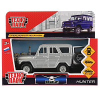 Машина металл UAZ HUNTER длина 12 см, двери, багаж, инерц, серебристый, Технопарк